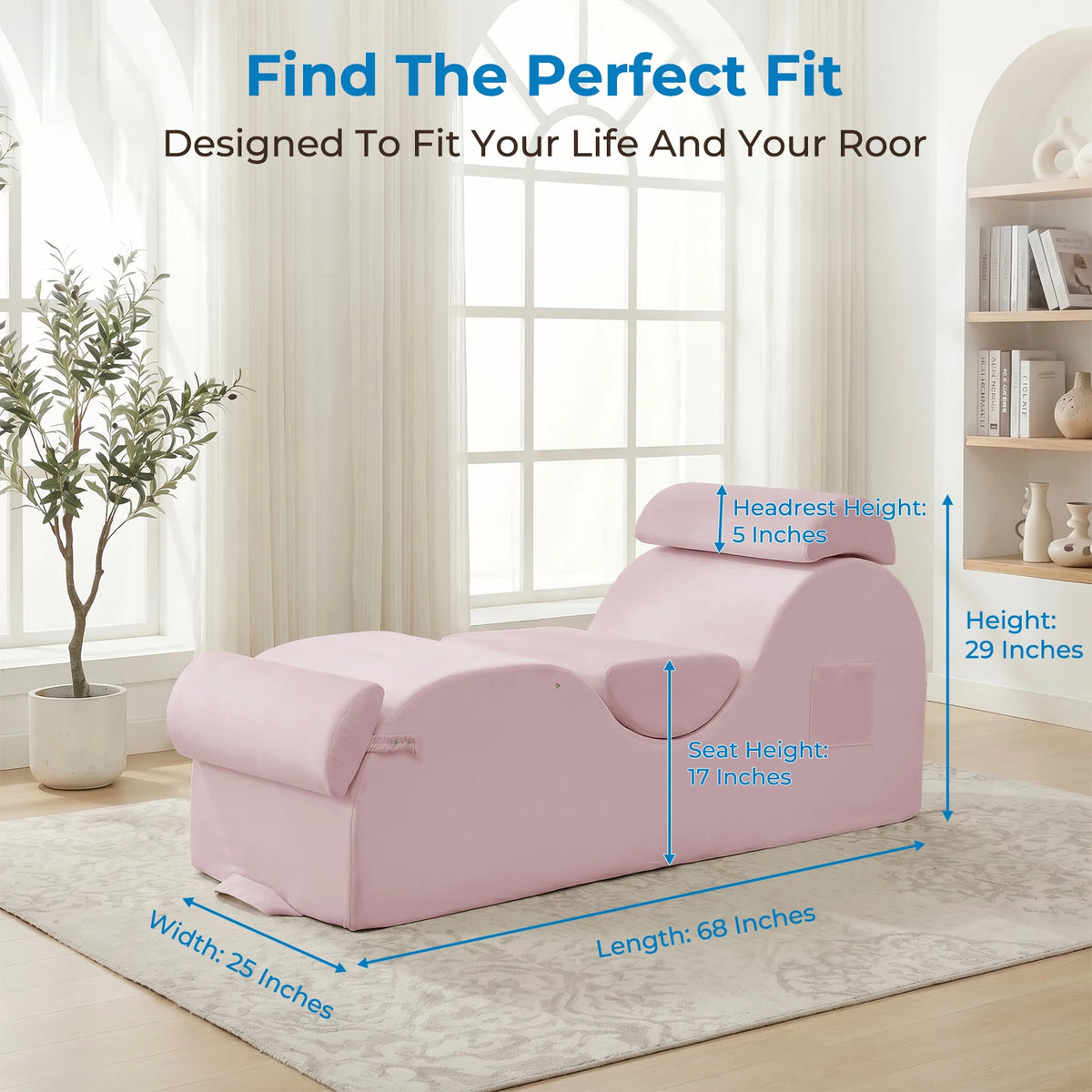Velvet Yoga Chaise Lounge with Adjustable Footrest