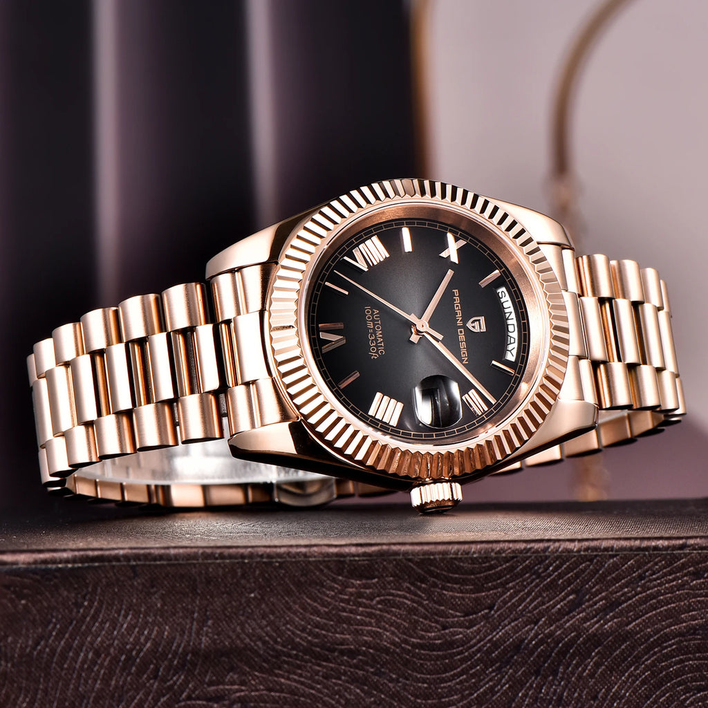 PAGANI DESIGN DD36 Men's Automatic Watch | Rose Gold Luxury Mechanical Sapphire Mirror Wristwatch