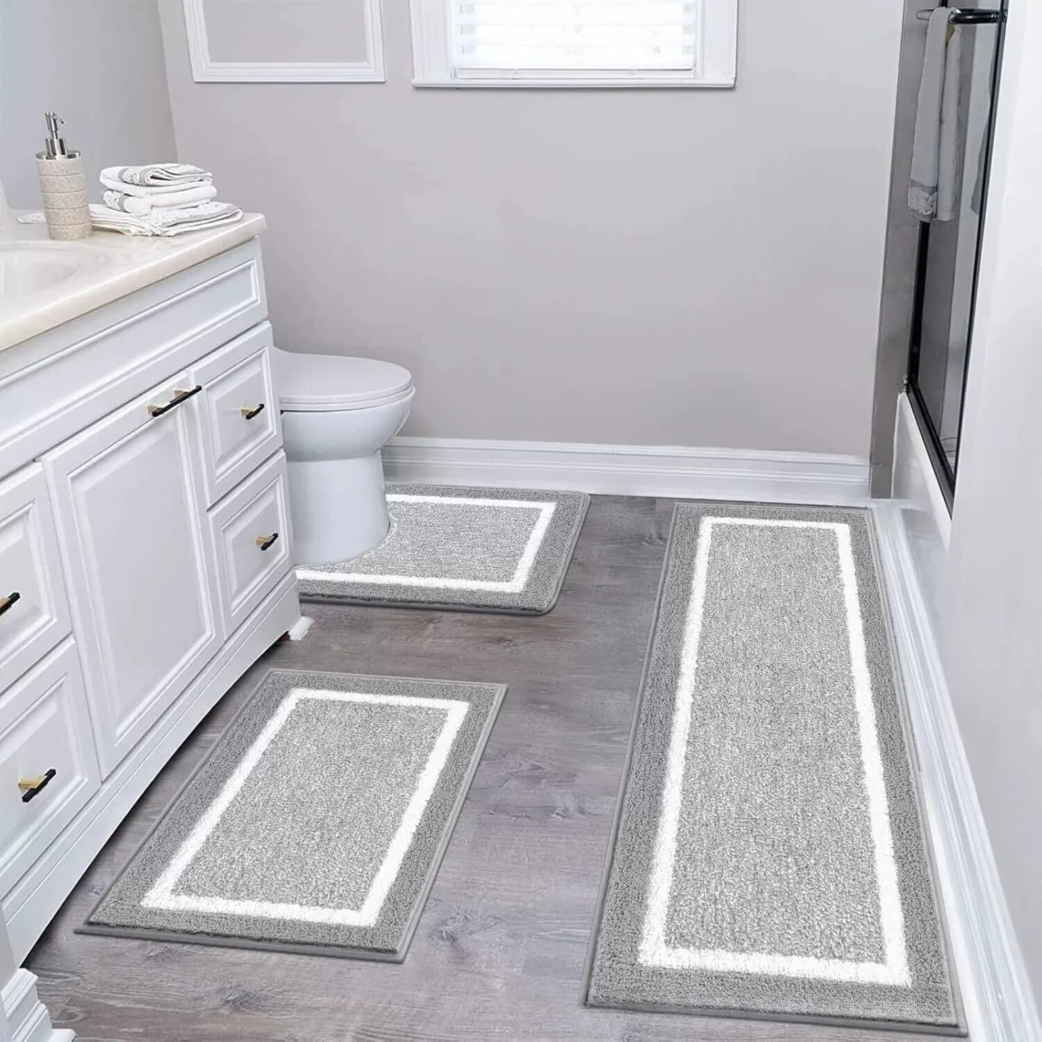 Washable Microfiber Bathroom Rug Set – 3-Piece Non-Slip Absorbent Bath Mats with U-Shaped Toilet Mat, 8 Colors