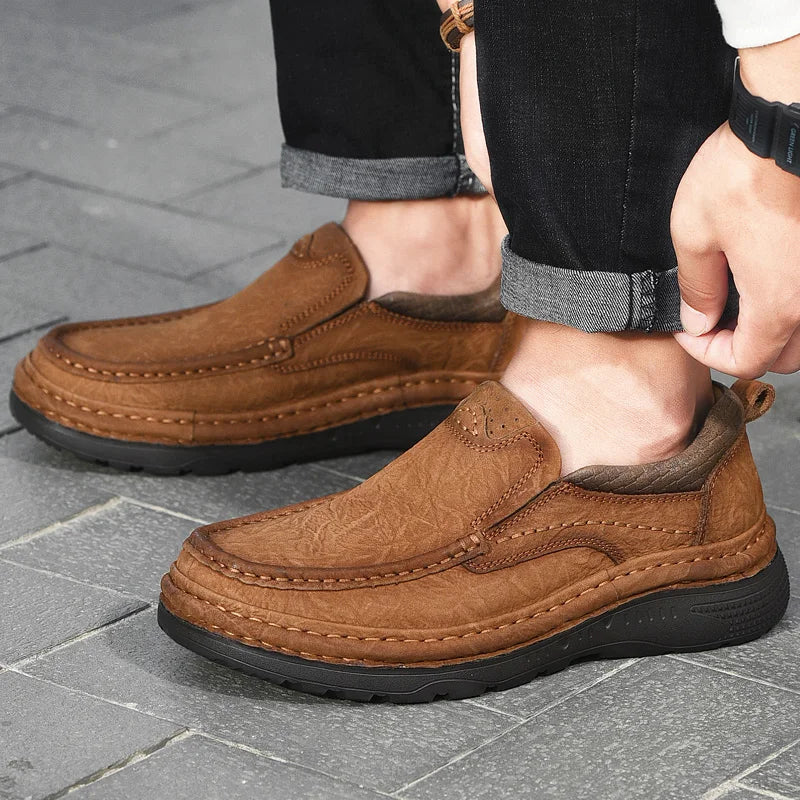 Men's Genuine Leather Lace-Up Casual Shoes