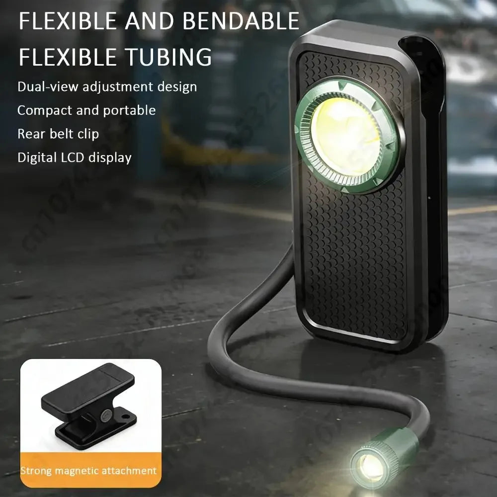 800 Lumen COB EDC Clip Flashlight – Gooseneck, Magnetic Back, LCD Display, Type-C for Work & Camping
