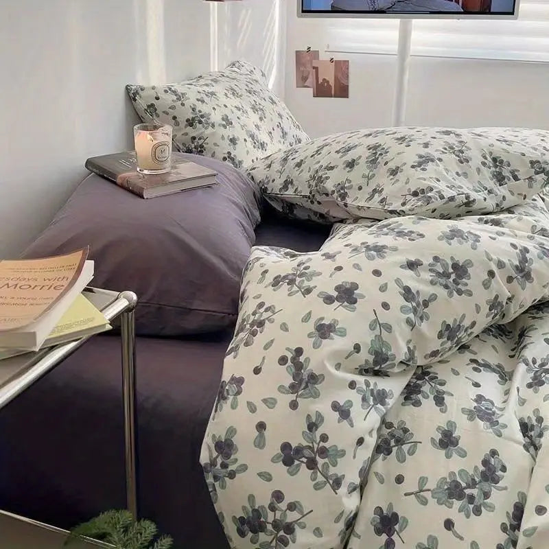 Vintage Floral Duvet Cover Set – Korean Ins Style Bedding Kit with Flat Sheet & Pillowcases, Single to Queen