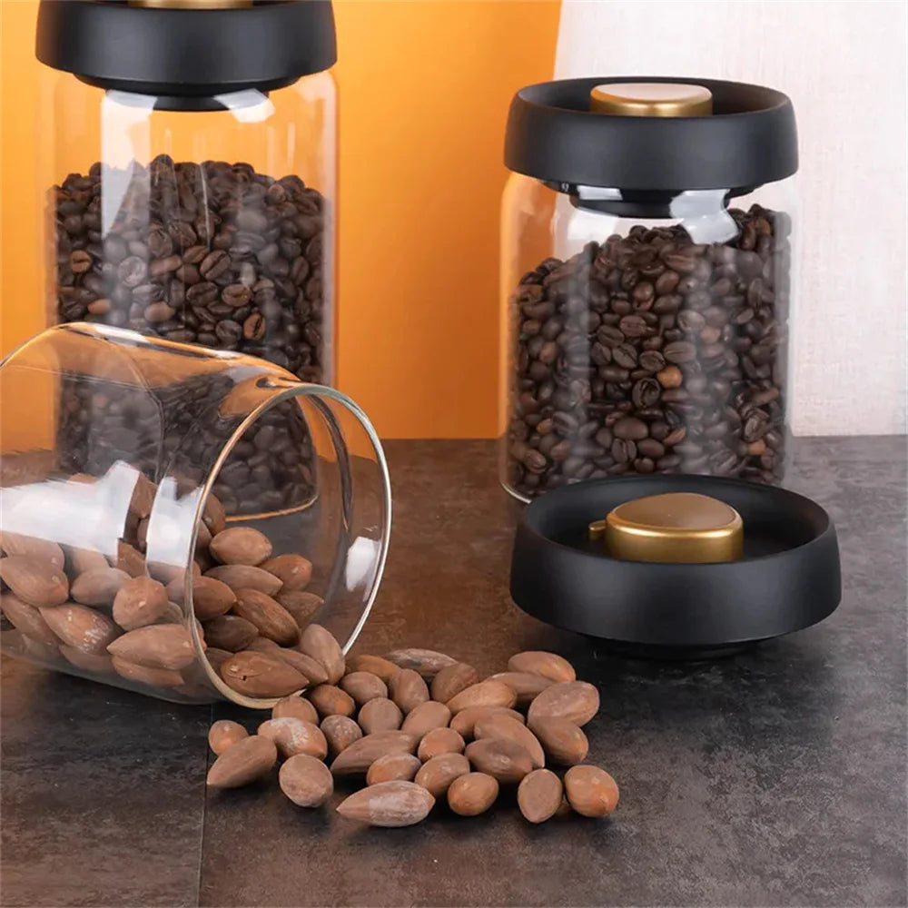 Glass Vacuum Sealed Storage Jar – Airtight Coffee Bean & Tea Canister, Moisture-Proof, 500ml–1800ml