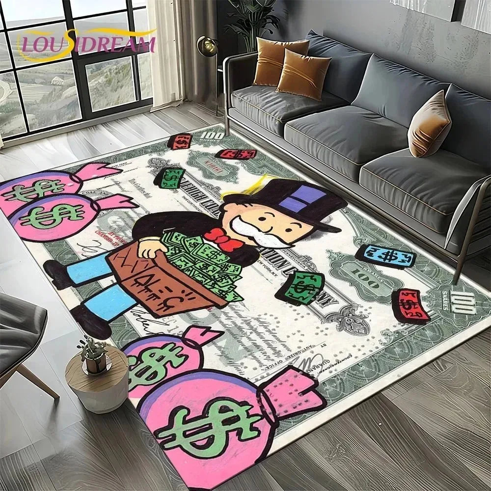 Monopoly Dollar Cartoon Area Rug – Non-Slip Entryway Mat for Living Room, Bedroom & Kids Decor