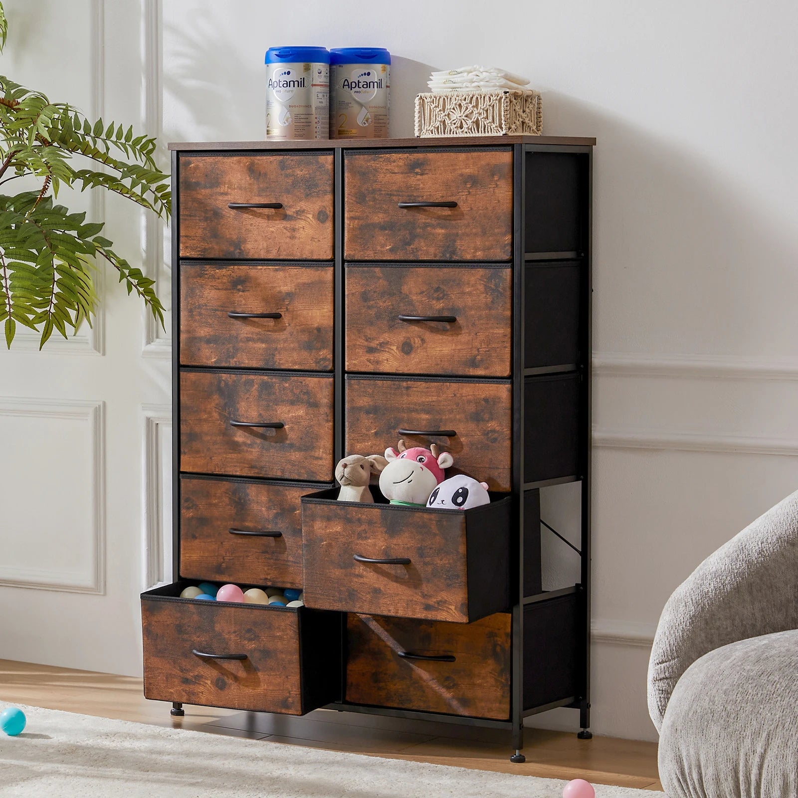 JHK 10-Drawer Fabric Wardrobe Storage Cabinet — Steel Frame
