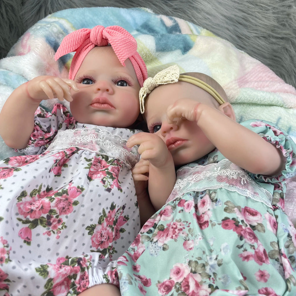 MRB 50CM Lifelike Reborn Baby Doll | Vinyl Newborn Twins Girl with 3D Skin & Visible Veins