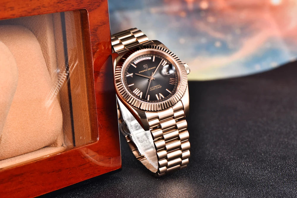 PAGANI DESIGN DD36 Men's Automatic Watch | Rose Gold Luxury Mechanical Sapphire Mirror Wristwatch