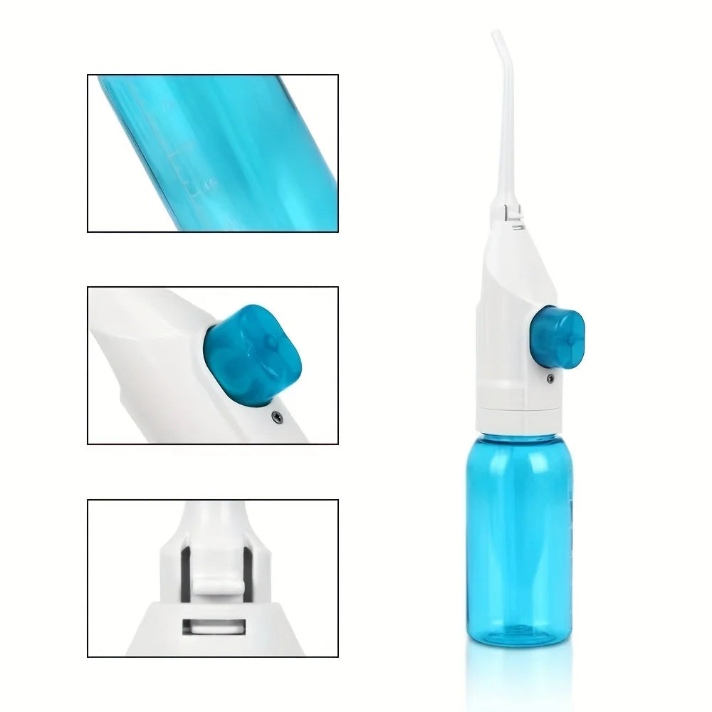 Cleaner Teeth. Healthier Gums. — Portable Manual High Pressure Oral Irrigator | Water Dental Flosser, Toothpick Jet, No Batteries, Pink, Blue & Black