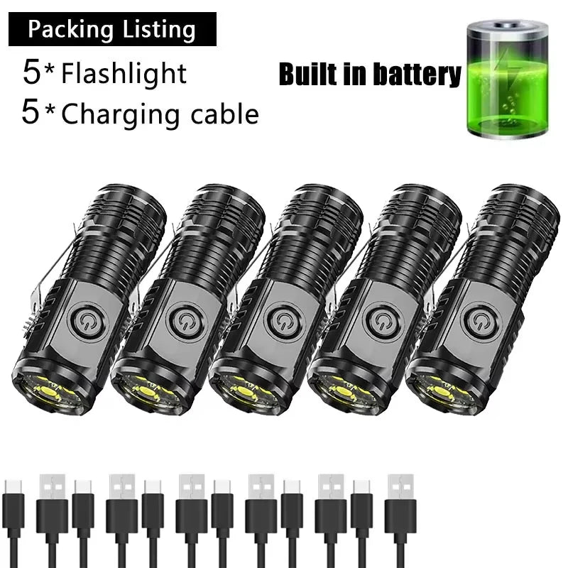 High Power LED Flashlight – Built-In Rechargeable Battery, Pen Clip Torch for Camping & Emergency Use