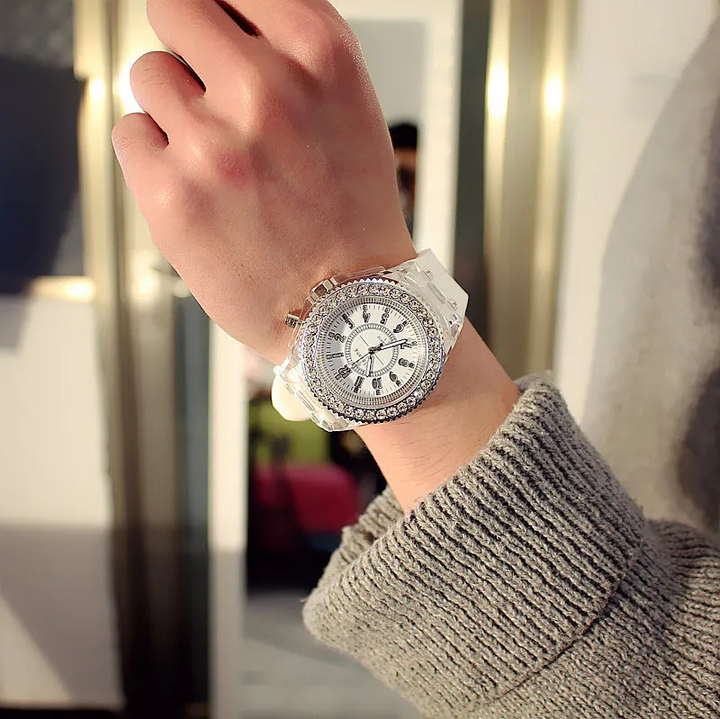 LED Luminous Flash Rhinestone Watch | Kids Men Women Silicone Fashion Wristwatch