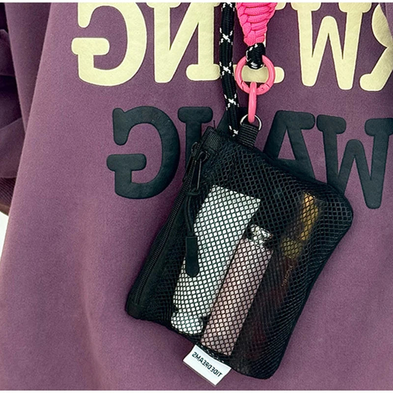 Travel Makeup Storage Bags New Mesh Coin Purse Simple Portable Mini Bag Multi-purpose Square Bag Double-layer Zipper Card Holder