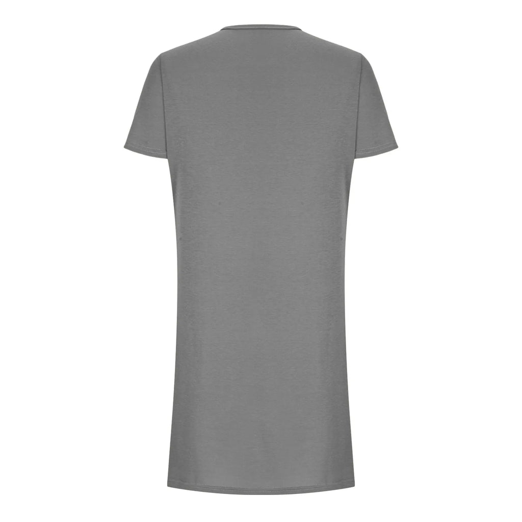 Solid Color Pocket Casual Sports Dress — Short Sleeve O-Neck A-Line Knee-Length Dress