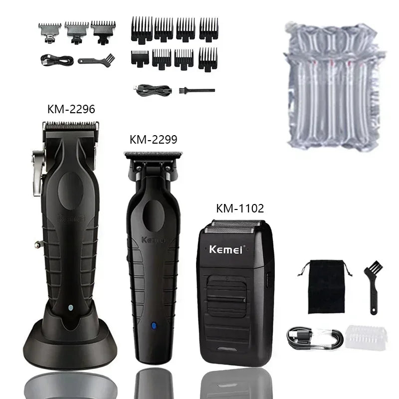 Kemei KM-2296 Professional Hair Clipper – Seat Charger, Stainless Steel Blade, 90-Min Battery, Cordless