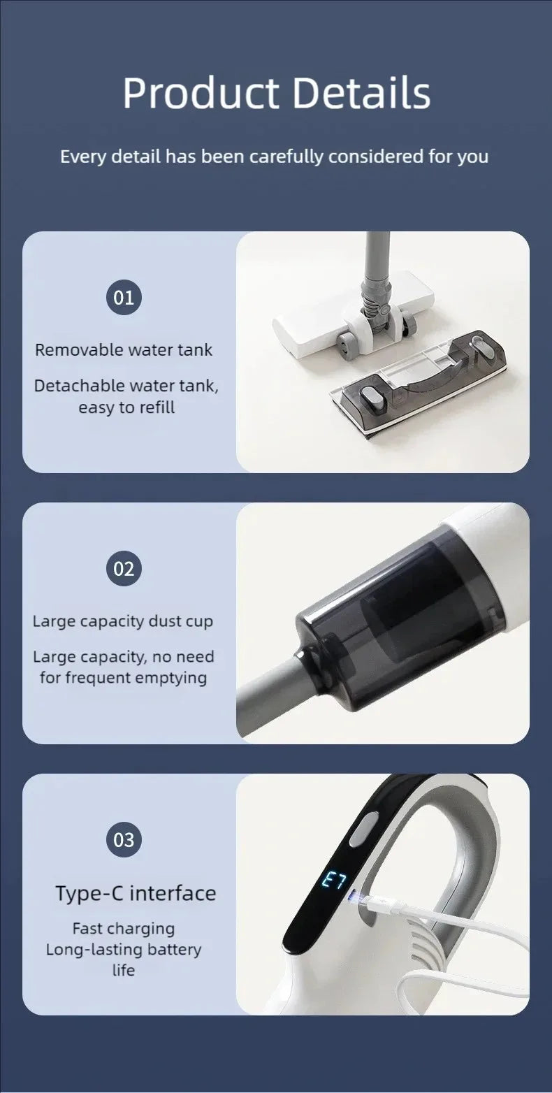 Cordless Vacuum Cleaner – 19000Pa Suction, Detachable Water Tank, 3 Modes for Floor, Carpet & Hardwood