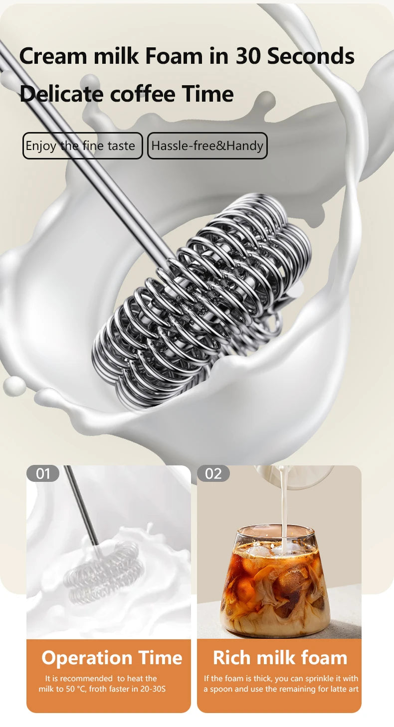Wireless USB Rechargeable Milk Frother – 3-Speed Handheld Foam Maker & Coffee Whisk