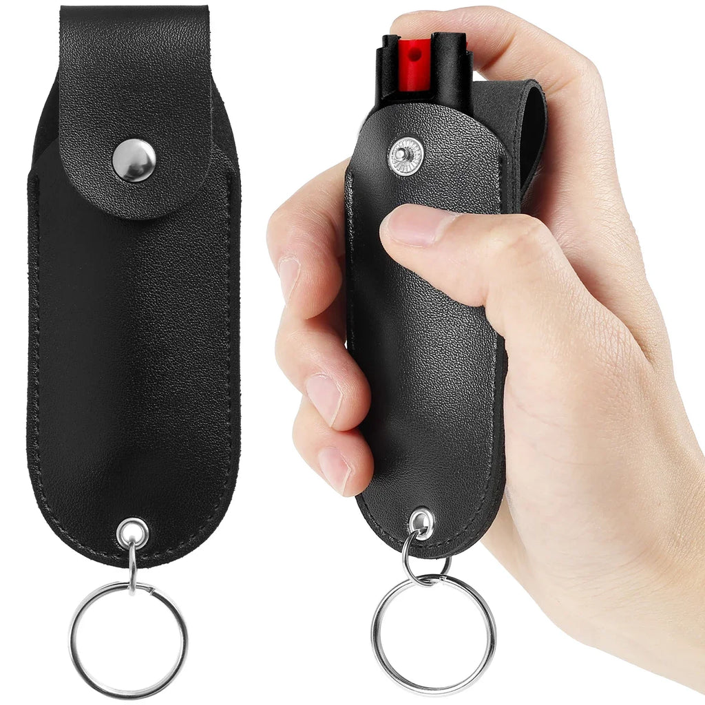 Mini PU Leather Pepper Spray Pouch — Flip-Top Holder with Keychain Clip for Women's Self Defense