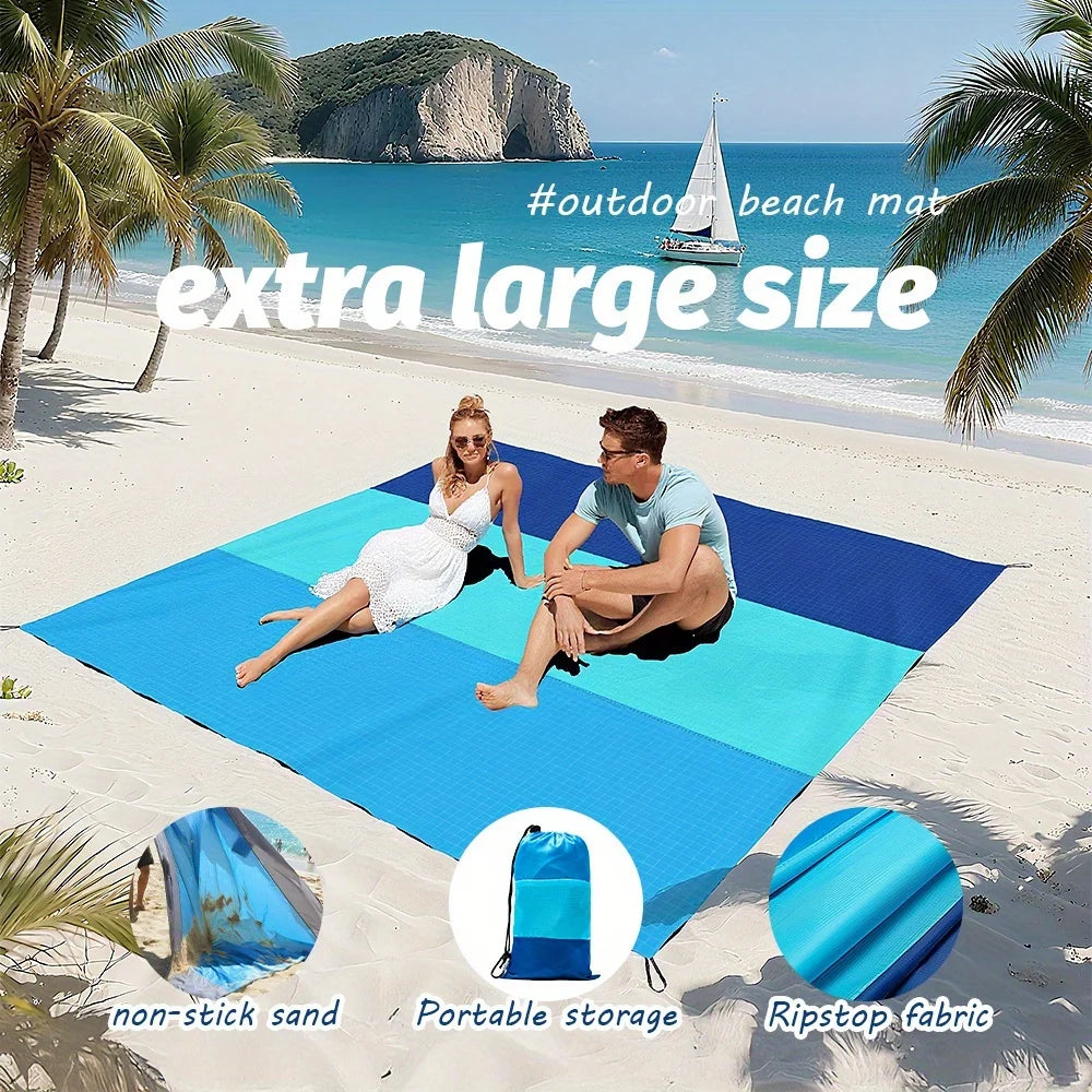 Waterproof Pocket Beach Mat – 2x2.1m Foldable Camping Picnic Blanket, Lightweight Sand-Proof Outdoor Mat