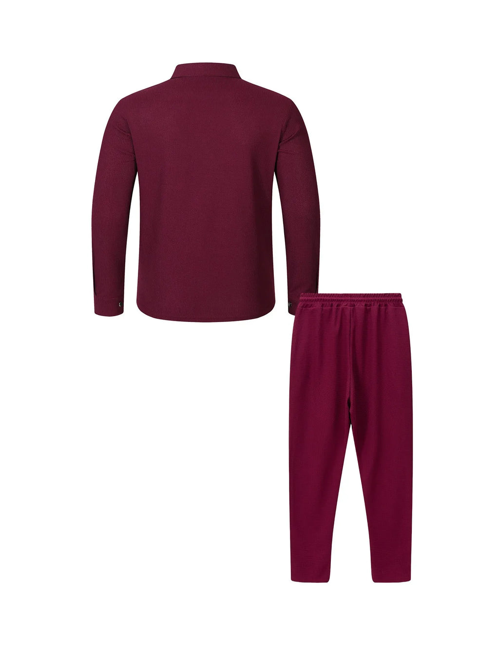 Men's Waffle Knit Button-Down Long Sleeve Jacket & Pants Set – Plain Color Casual Suit