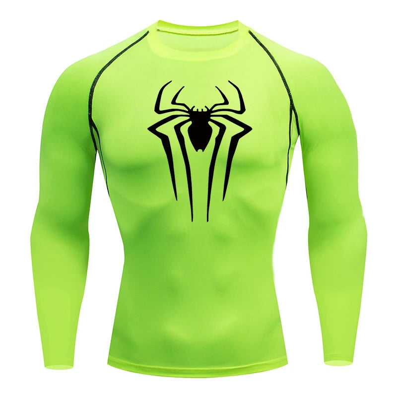 Men's Spider Print Compression Long Sleeve Shirt — Graphic Performance Base Layer