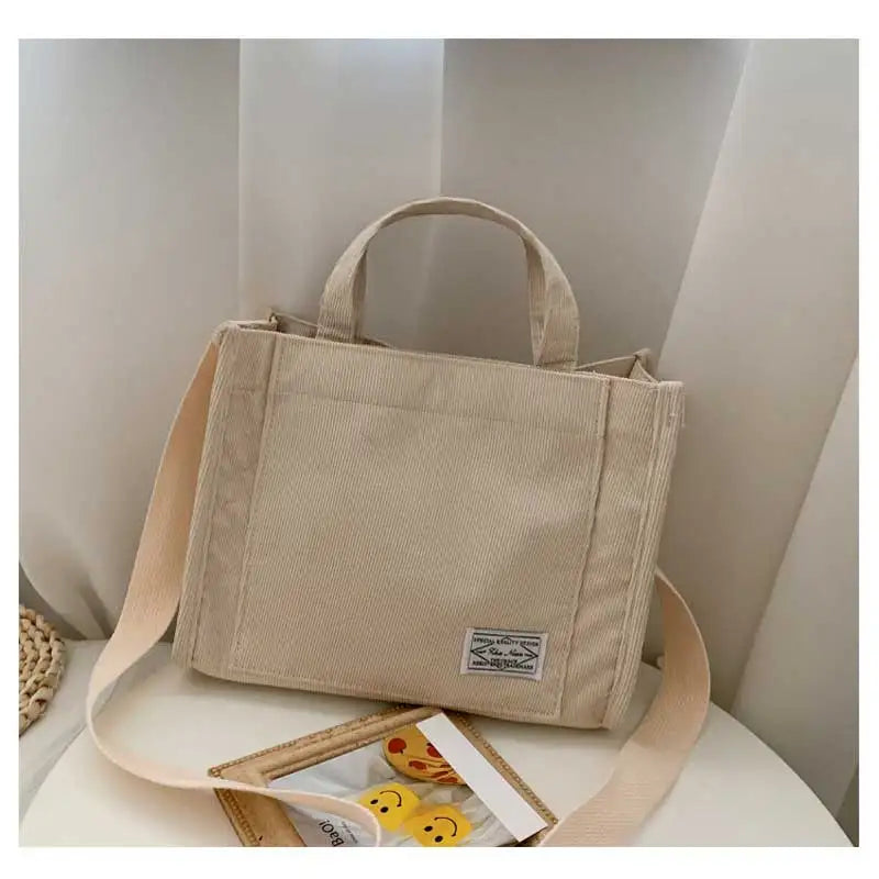 Corduroy Crossbody Tote Bag – Women's Square Casual Shoulder Bag & Travel Organiser