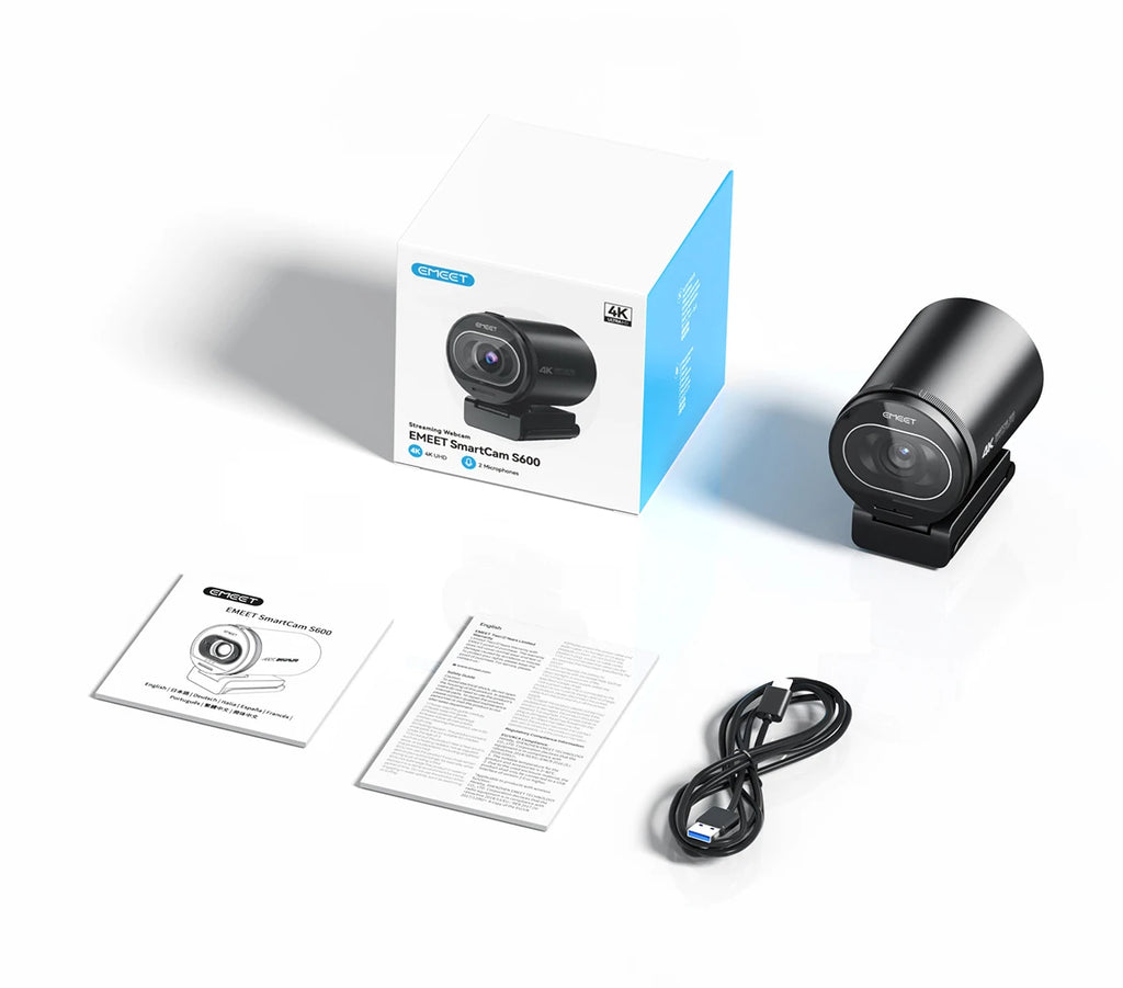 EMEET S600 4K Webcam – Sony UHD Sensor, 1080P 60FPS, 300ms Autofocus, Dual Mic, Privacy Cover