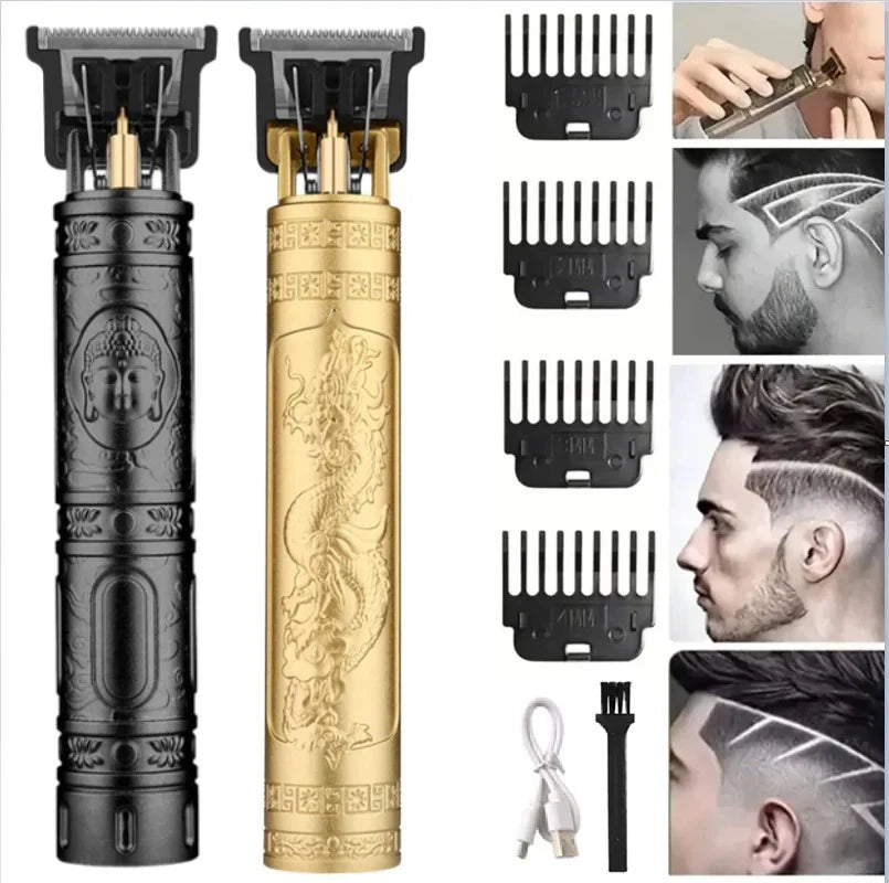 XMSJ Carving Hair Clipper – Metal Body, Engraved Design, Rechargeable Barber Trimmer