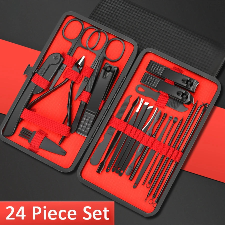 Professional Manicure Set 7-24 Piece – Stainless Steel Fingernail & Toenail Clippers with Leather Case