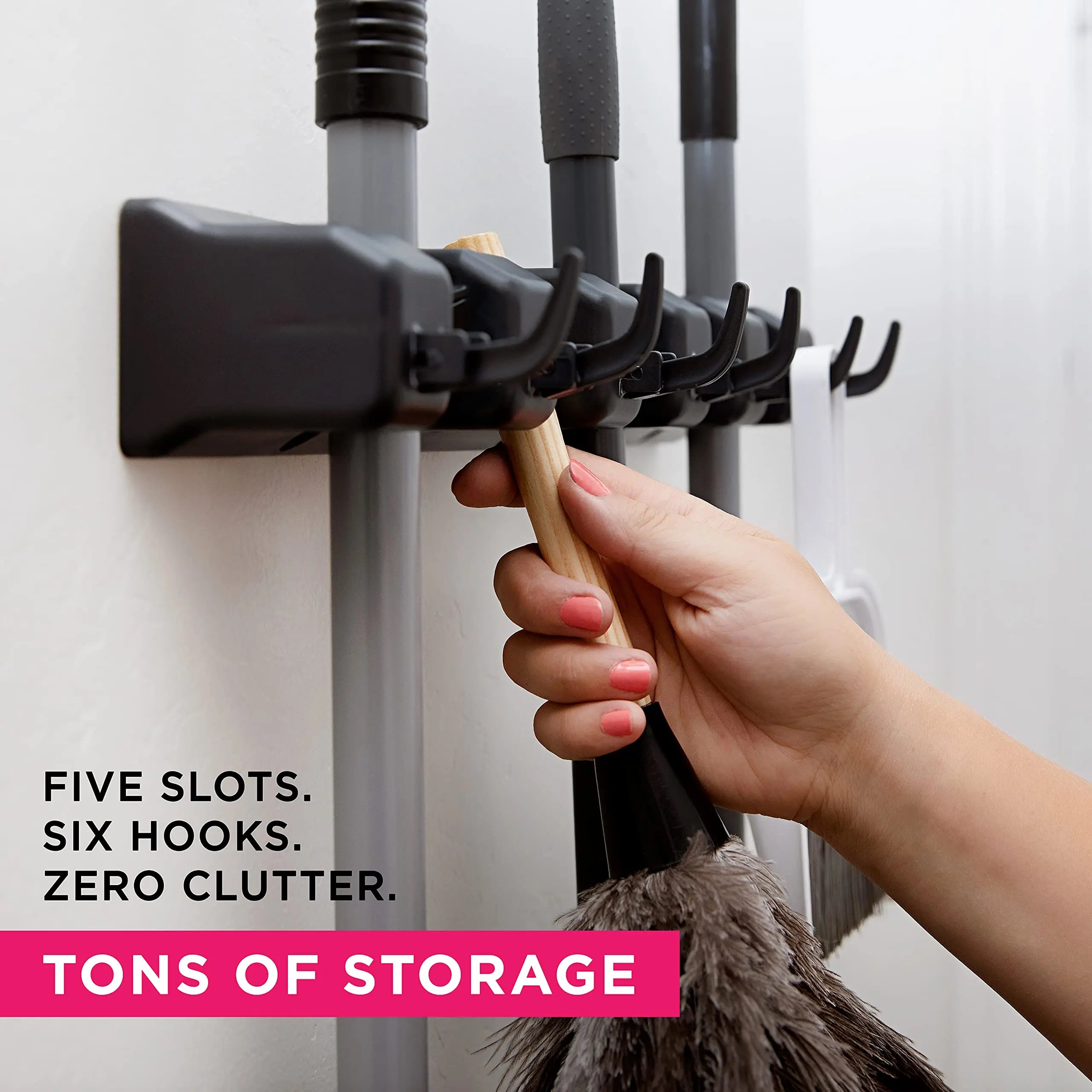 Wall Mounted Mop & Broom Holder — 3/4/5 Position Multi-Functional Storage Rack