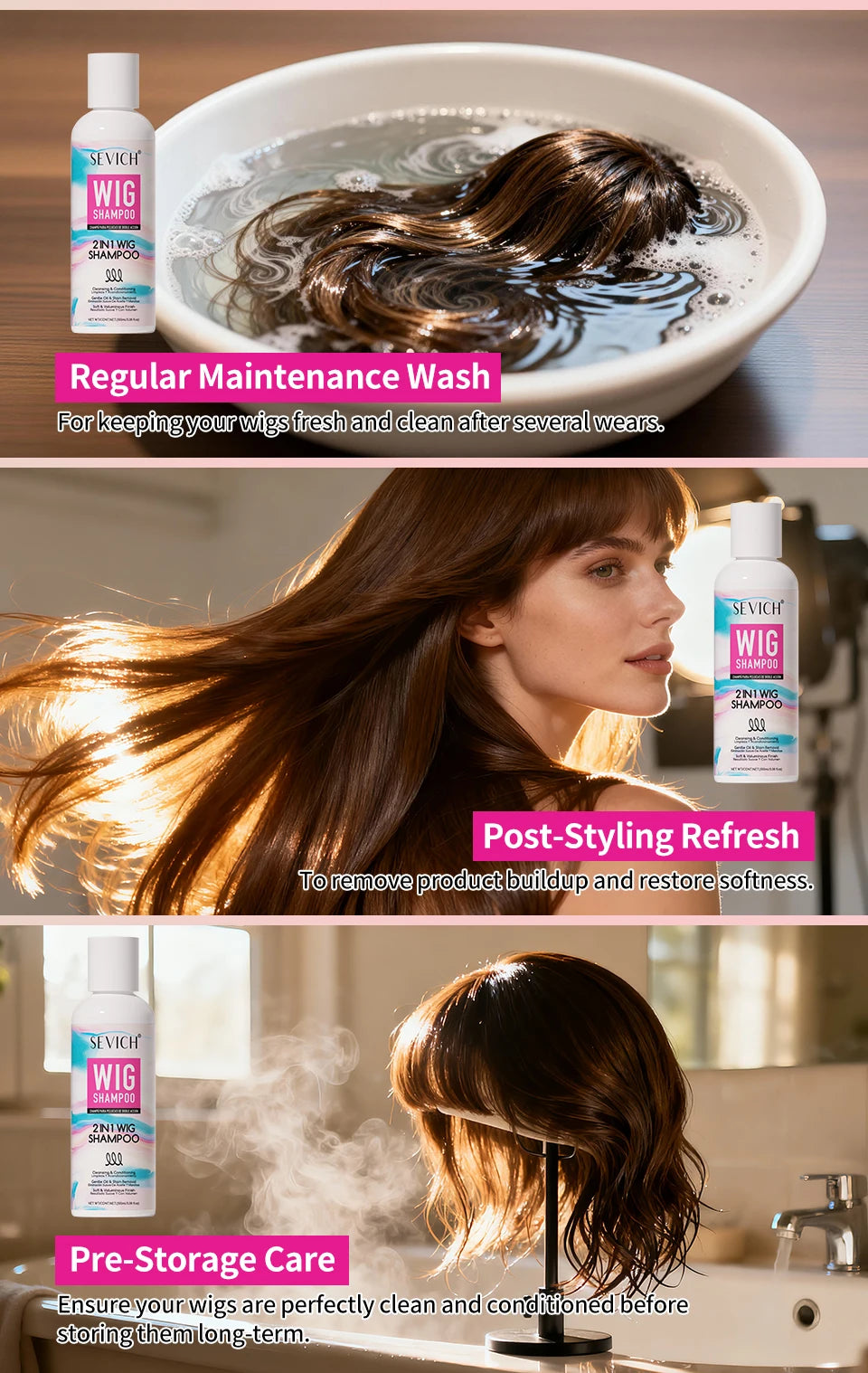 SEVICH Professional Wig Hair Care Products Wig Smoothing Keratin Hair Mask Oil Control Deep Cleansing Wig Shampoo Wig Care Spray