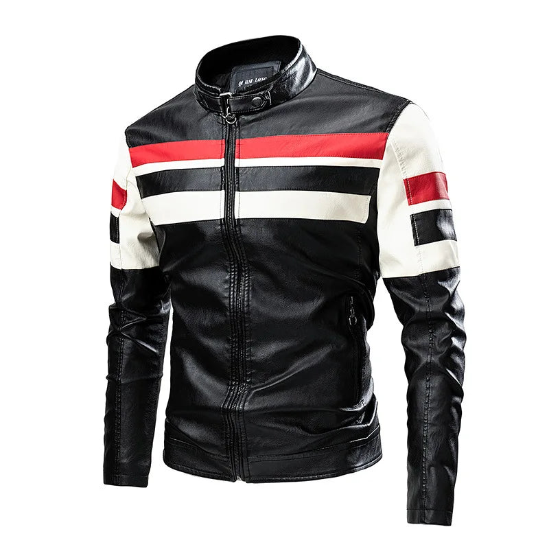 Men's Faux Leather Jacket – Slim Fit Stand Collar