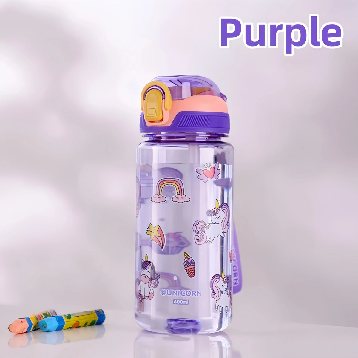 600ml Dinosaur Kids Water Bottle – BPA-Free Silicone Straw Sippy Cup, Leakproof with Carry Rope