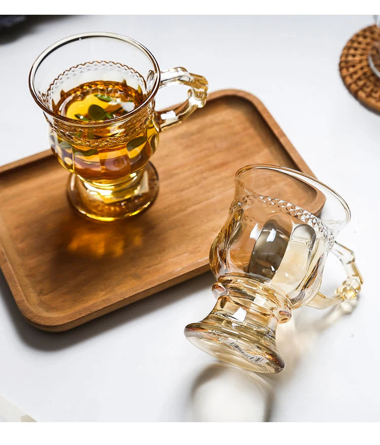 Vintage Embossed Glass Cup with Handle
