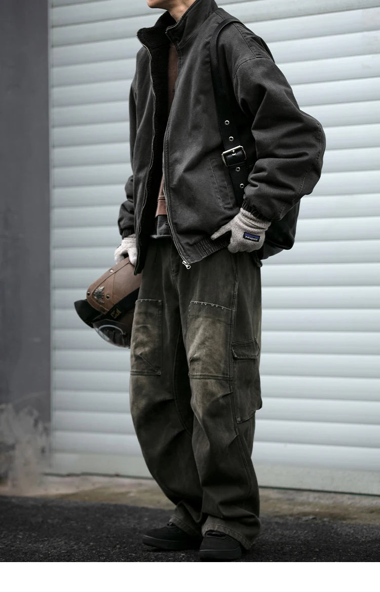 Men's Vintage Polar Fleece Jacket — Korean Streetwear Loose Warm Coat