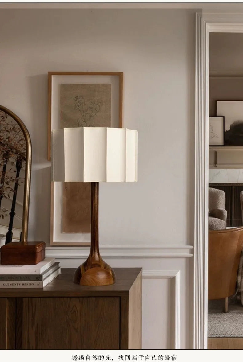 Wood Base Lamp – Pleated Fabric Table & Floor