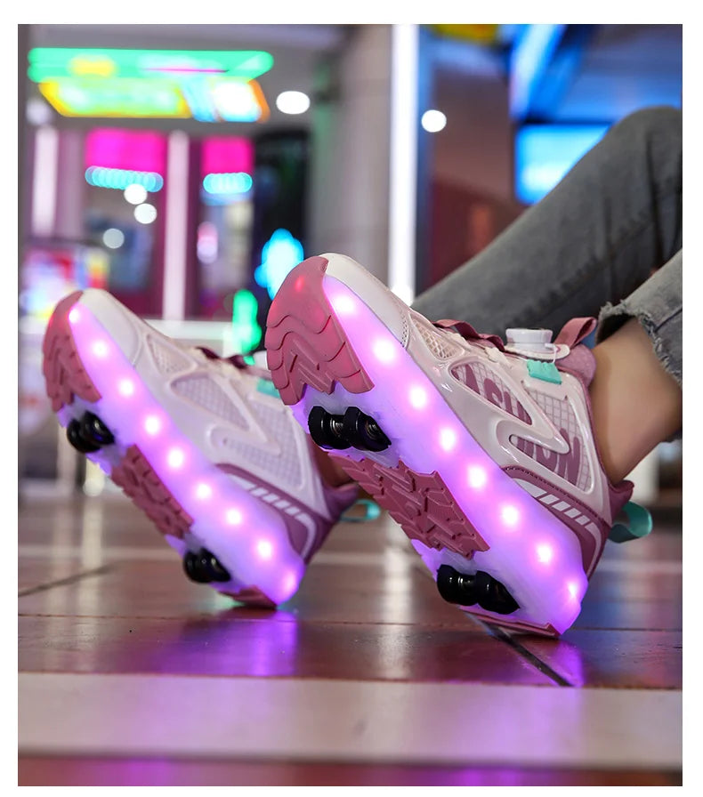 Children's 4-Wheel LED Light Roller Skate Shoes – Removable Wheeled Rolling Sneaker for Kids