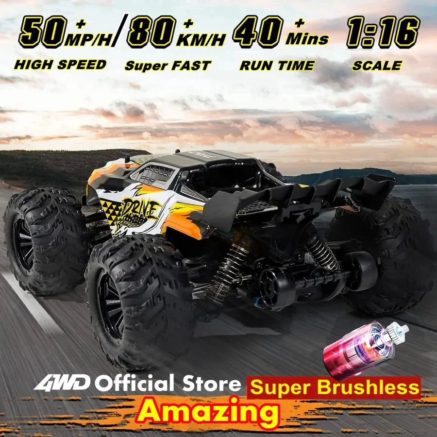 4WD 1:16 Scale High Speed Brushless RC Car – 50 or 80KM/H Off-Road Drift Racing Buggy Truck