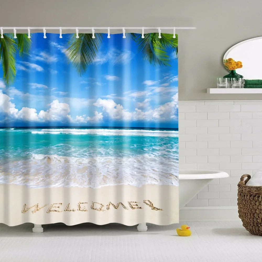 Seaside Beach Shells Bathroom Shower Curtain