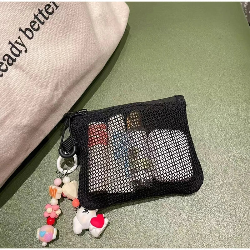 Travel Makeup Storage Bags New Mesh Coin Purse Simple Portable Mini Bag Multi-purpose Square Bag Double-layer Zipper Card Holder