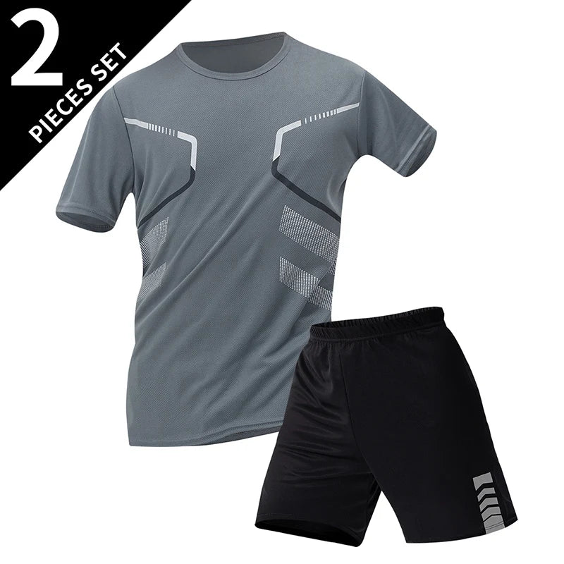 Men's Quick-Dry Short Sleeve & Shorts Set – Plus Size Leisure Running Fitness 2–6 Piece
