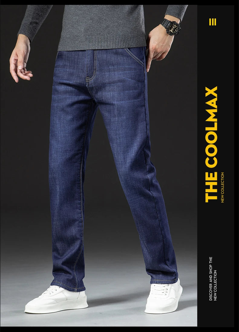 Men's Fleece-Lined Straight Denim Jeans — Warm Thick Winter Stretch Jeans
