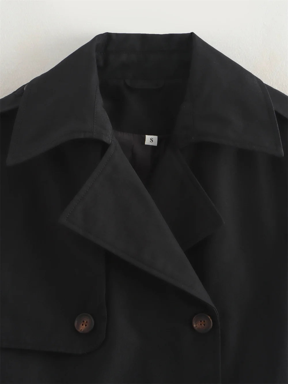 Women's Vintage Cropped Trench Jacket – Double-Breasted High-Waist Streetwear Coat