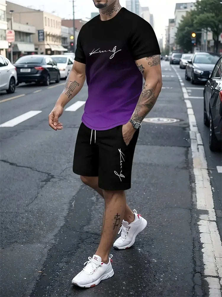 Men's Oversized 3D Print Crewneck T-Shirt & Drawstring Shorts Set