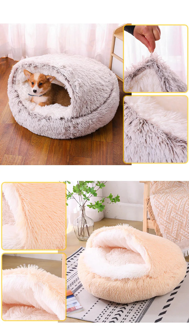 Round Plush Dog & Cat Bed – Warm Washable Pet Sofa Basket, Small to Large Dogs & Cats