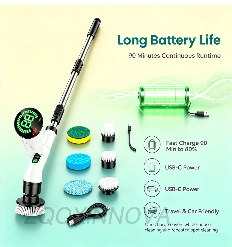 Cordless Multipurpose Spin Scrubber – Electric Cleaning Brush for Kitchen, Bathroom, Toilet & Broom
