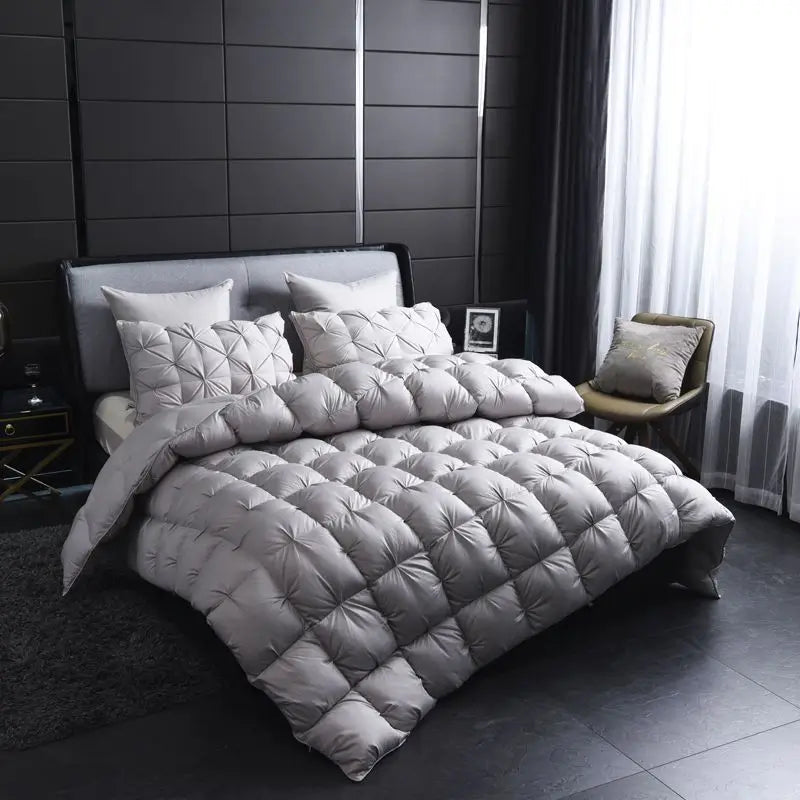 White Goose Down Duvet – Thick Winter Comforter with 3D Pinch Pleat Design, Twin to King