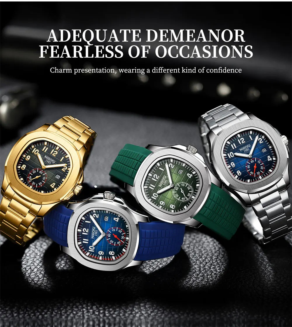 NIBOSI Men's AQUANAUT Sport Quartz Watch | Luxury Auto Date Luminous Waterproof Wristwatch