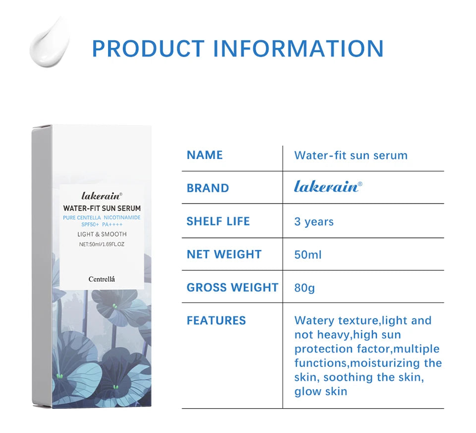 SPF50 Water-Fit Sun Serum – Lightweight Korean Sunscreen with Moisturizing & Oil Control