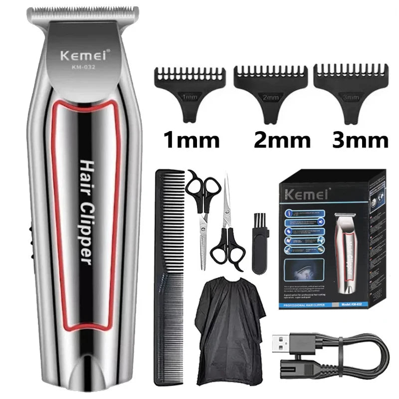 Kemei KM-032 Professional Hair Clipper & Beard Trimmer – Floating Head, Washable, USB Rechargeable