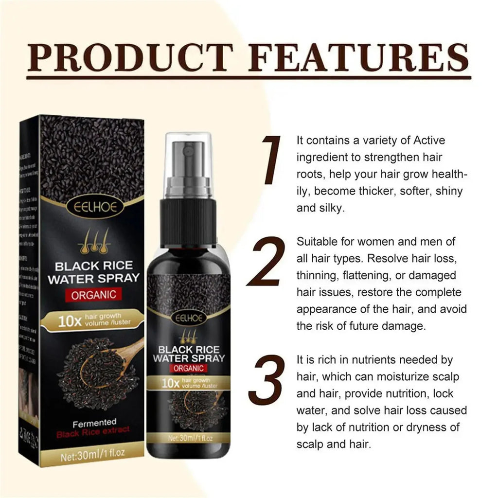 Black Rice Fast Hair Growth Serum Spray for Men Women Anti-loss Hair Regrowth Essential Oil Scalp Treatment Hair Care Products