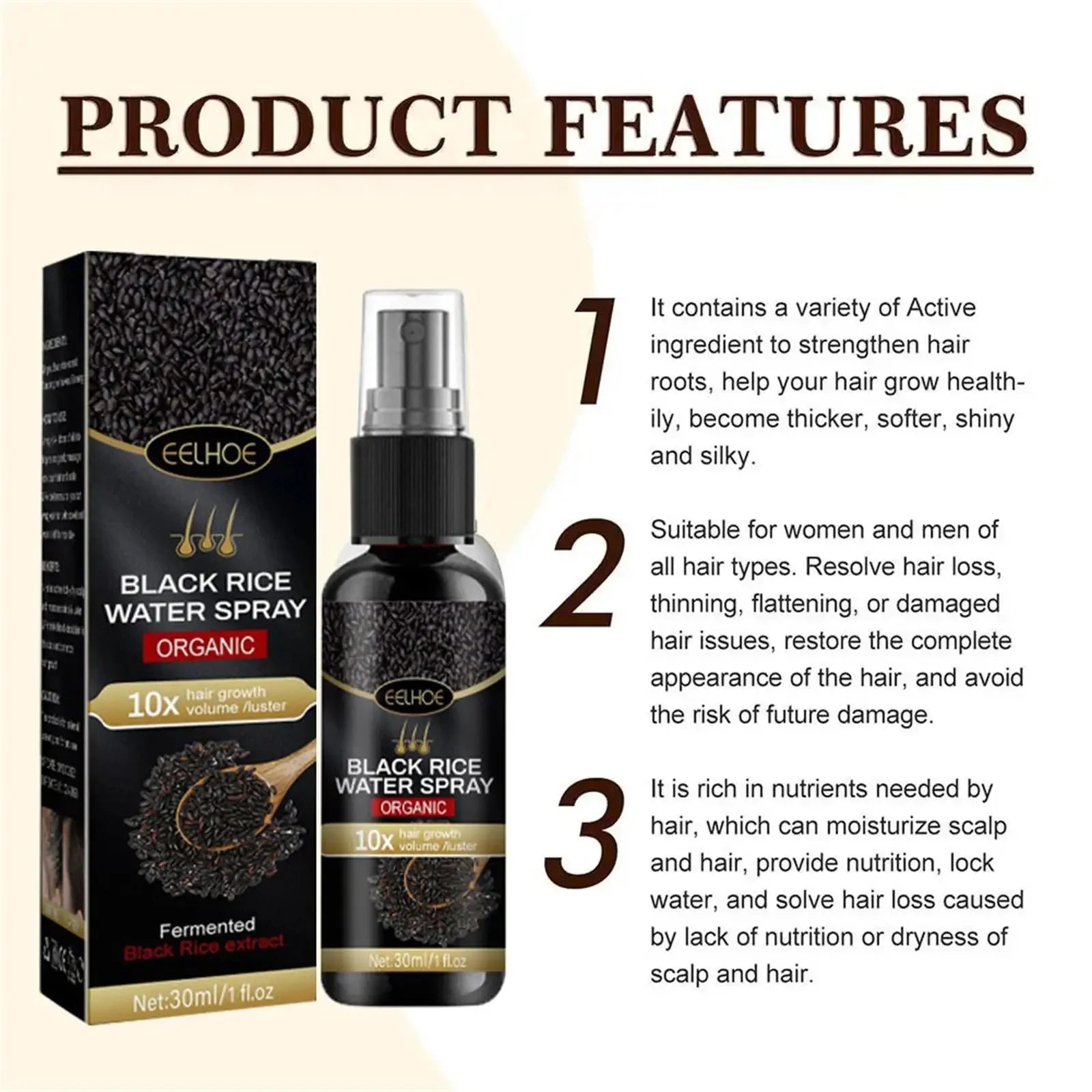 Black Rice Fast Hair Growth Serum Spray for Men Women Anti-loss Hair Regrowth Essential Oil Scalp Treatment Hair Care Products